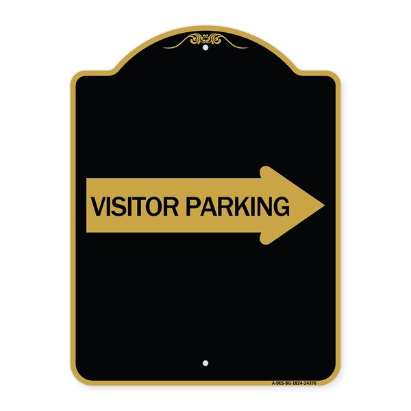 Visitor Parking With Right Arrow, Black & Gold Aluminum Architectural Sign, 18" x 24", BG-1824-24376